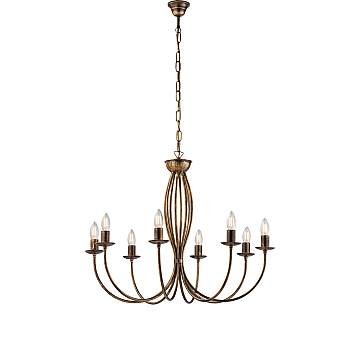 Lampadario Rustico Botte 8 Luci In Ferro Battuto Marrone E Oro
