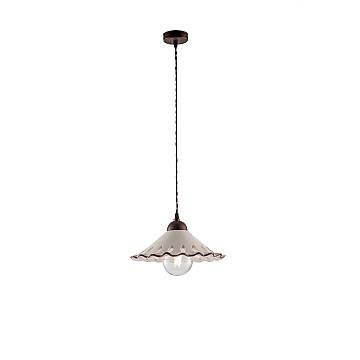 Sospensione 1 Luce Osteria In Ferro Nero Ruggine E Coppa In Ceramica Decorata