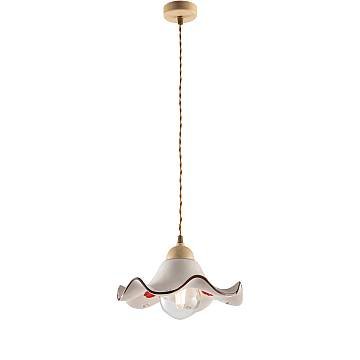 Sospensione 1 Luce Anemone In Ferro Laccato Avorio E Ceramica Decorata