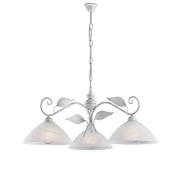 Lampadario Classico Esse 3 Luci Ferro Battuto E Vetro Bianco E Argento