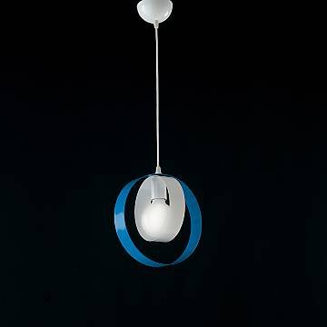 Sospensione Moderna 1 Luce Cerchi Ferro Bianco E Azzurro Serie Bolla