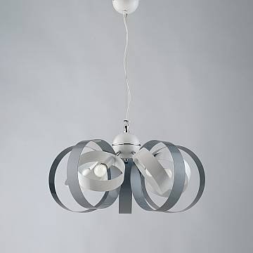 Lampadario Moderno 5 Luci Cerchi Ferro Bianco E Grigio Serie Bolla