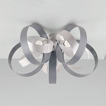 Plafoniera Moderno 5 Luci Cerchi Ferro Bianco E Grigio Serie Bolla