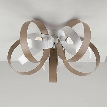 Plafoniera Moderno 5 Luci Cerchi Ferro Bianco E Tortora Serie Bolla