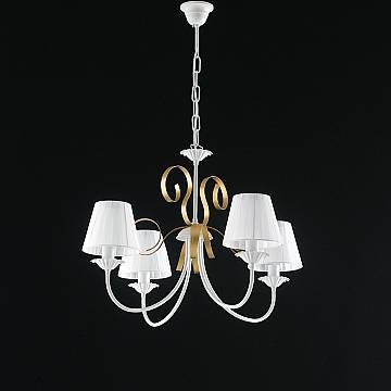 Lampadario Classico 4 Luci Ferro Battuto Bianco E Oro Con Paralumi Serie Bandolo