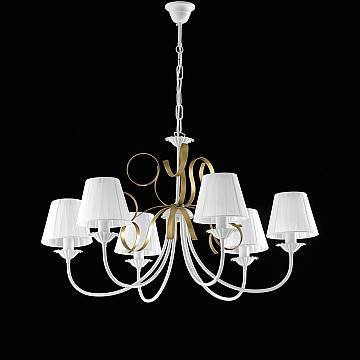 Lampadario Classico 6 Luci Ferro Battuto Bianco E Oro Con Paralumi Serie Bandolo