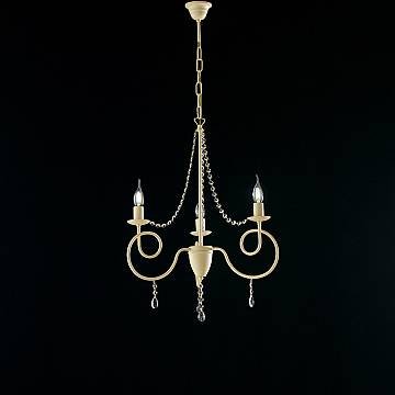 Lampadario Classico 3 Luci Ferro Decapé Avorio E Cristalli Serie Elegant