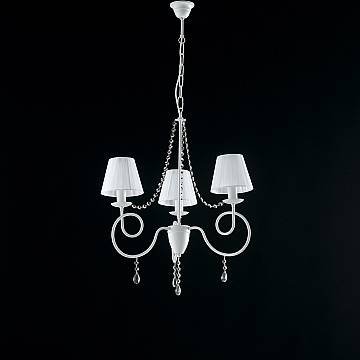 Lampadario Classico 3 Luci Ferro Decapé Avorio E Cristalli Elegant Paralume