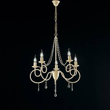 Lampadario Classico 5 Luci Ferro Decapé Avorio E Cristalli Serie Elegant