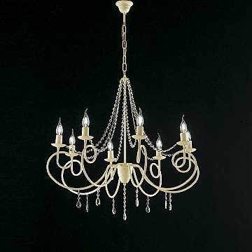 Lampadario Classico 8 Luci Ferro Decapé Avorio E Cristalli Serie Elegant