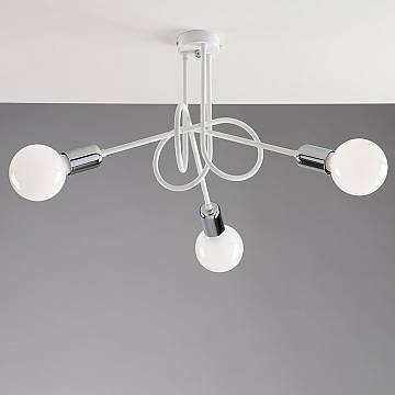 Plafoniera Minimal 3 Luci In Ferro Laccato Bianco Particolari Cromo Serie Pop