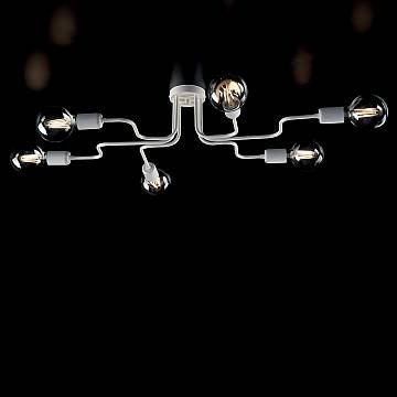 Plafoniera Industrial 6 Luci Ferro Bianco E Argento Serie Loft