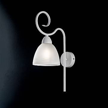 Applique 1 Luce Ferro Batturo Bianco Shabby E Vetro Bianco Serie Aurelio