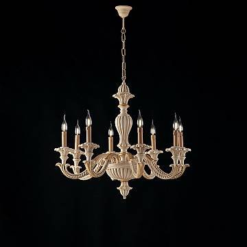 Lampadario Shabby Chic Leonardo Legno Avorio Oro 8 Luci E14