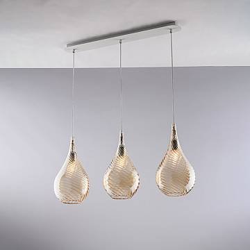 Lampadario Binario Moderno Pluvia Metallo Ambra 3 Luci E27