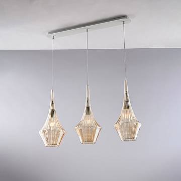 Lampadario Binario Moderno Zeus Metallo Bianco Vetro Ambra 3 Luci E27