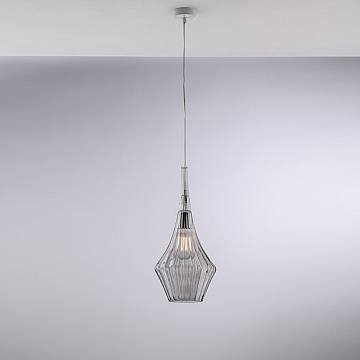 Lampadario Moderno Zeus Metallo Bianco Vetro Grigio Fumè 1 Luce E27