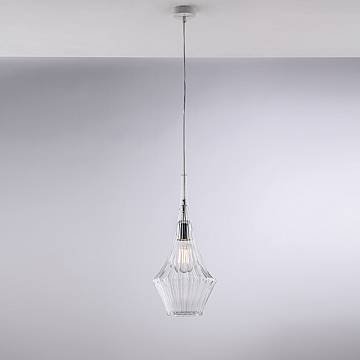 Lampadario Moderno Zeus Metallo Bianco Vetro Trasparente 1 Luce E27