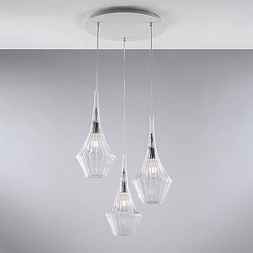 Lampadario Moderno Zeus Metallo Bianco Vetro Trasparente 3 Luci E27