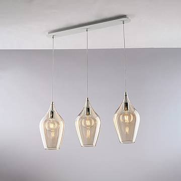 Lampadario Binario Contemporaneo Ares Metallo Ambra 3 Luci E27