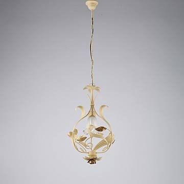 Lampadario Arte Povera Cesto Metallo Avorio E Oro 1 Luce E14