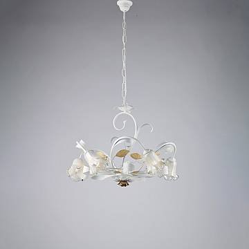 Lampadario Arte Povera Cesto Metallo Bianco E Oro 5 Luci E14