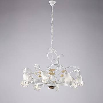 Lampadario Arte Povera Cesto Metallo Bianco E Oro 8 Luci E14