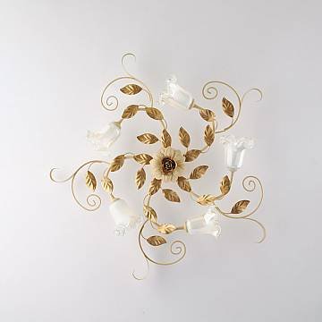 Plafoniera Arte Povera Cesto Metallo Avorio E Oro 5 Luci E14