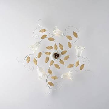 Plafoniera Arte Povera Cesto Metallo Bianco E Oro 5 Luci E14