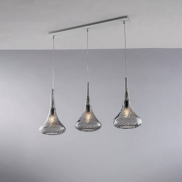 Lampadario Binario Contemporaneo Nemesi Metallo Grigio Fumè 3 Luci E27