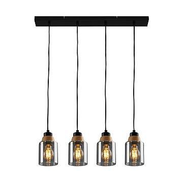 Lampadario Contemporaneo Royk Metallo Nero 4 Luci E27