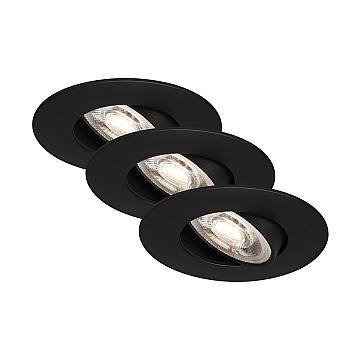 Set 3 Faretti Incasso Kulana Jet Plastica Nero Led Integrato 4,9W 3000K