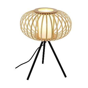 Lampada Da Tavolo Nordico Bambo Metallo Nero 1 Luce E27