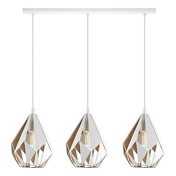 Lampadario A Sospensione Vintage Carlton 1 Acciaio Bianco Oro 3 Luci E27