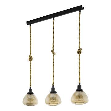 Lampadario A Sospensione Vintage Rampside Acciaio Nero Vetro 3 Luci E27