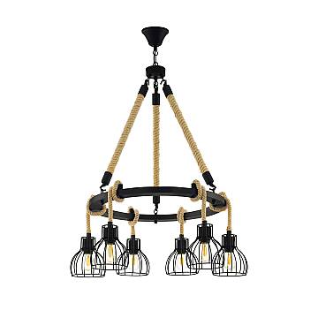 Lampadario A Sospensione Vintage Rampside Acciaio Nero 6 Luci E27