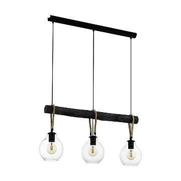 Lampadario A Sospensione Vintage Roding Acciaio Nero Vetro 3 Luci E27