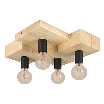 Plafoniera Vintage Halkin Legno Marrone 4 Luci E27