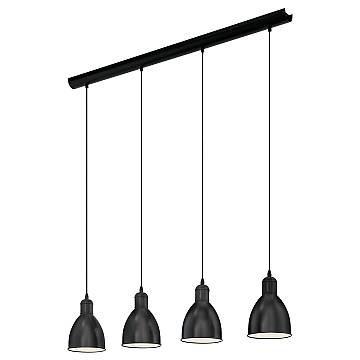 Lampadario A Sospensione Vintage Priddy Acciaio Nero Bianco 4 Luci E27