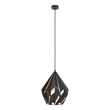 Lampadario A Sospensione Vintage Carlton 1 Grande Acciaio Nero Rame 1 Luce E27