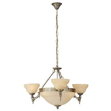 Lampadario A Sospensione Vintage Marbella Metallo Brunito Vetro 6 Luci E14