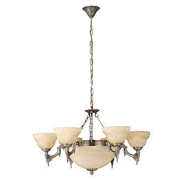 Lampadario A Sospensione Vintage Marbella Metallo Brunito Vetro 9 Luci E14