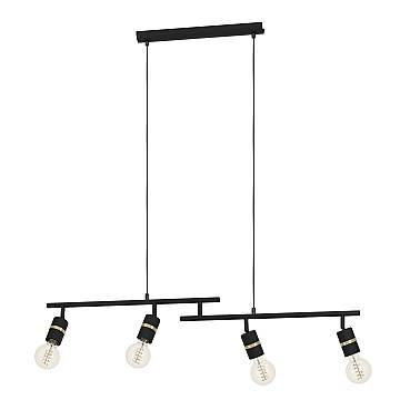 Lampadario A Sospensione Contemporaneo Lurone Acciaio Nero Ottone 4 Luci E27