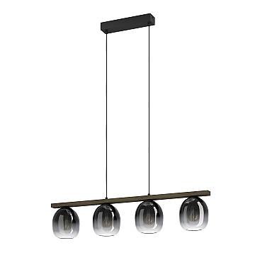 Lampadario A Sospensione Moderno Filago Acciaio Nero Legno 4 Luci E27