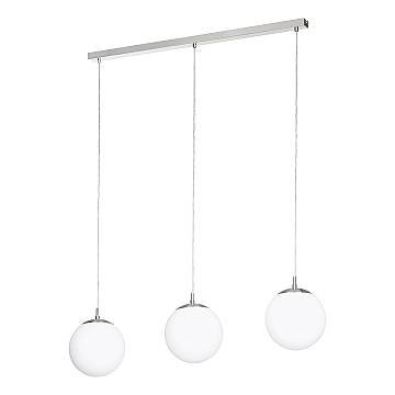 Lampadario A Sospensione Minimal Rondo Acciaio Nichel Vetro 3 Luci E27