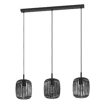 Lampadario A Sospensione Minimal Romazzina Lineare Acciaio Nero 3 Luci E27