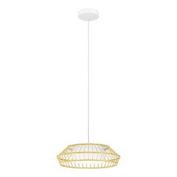 Sospensione Minimal Yuku-Z Acciaio Bianco Legno 1 Luce Led 22W 2600Lm