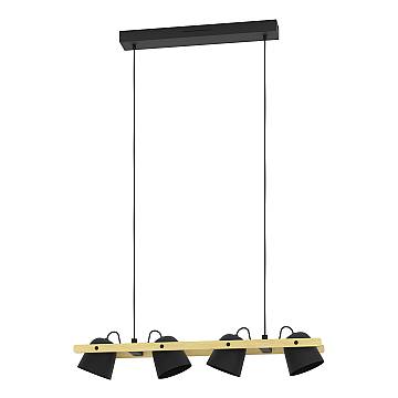 Lampadario Contemporaneo Hornwood-Z Acciaio Nero Legno 4 Luci Led 3,7W