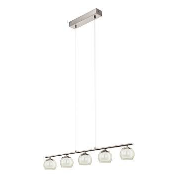 Lampadario A Sospensione Minimal Romagnese Acciaio Nichel Vetro 5 Luci Led 3,3W