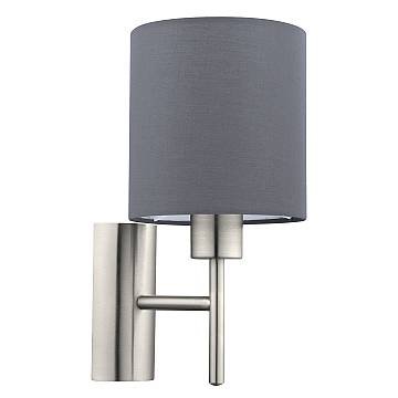 Applique Moderna Pasteri Acciaio Nichel Satinato Stoffa Grigio 1 Luce E27